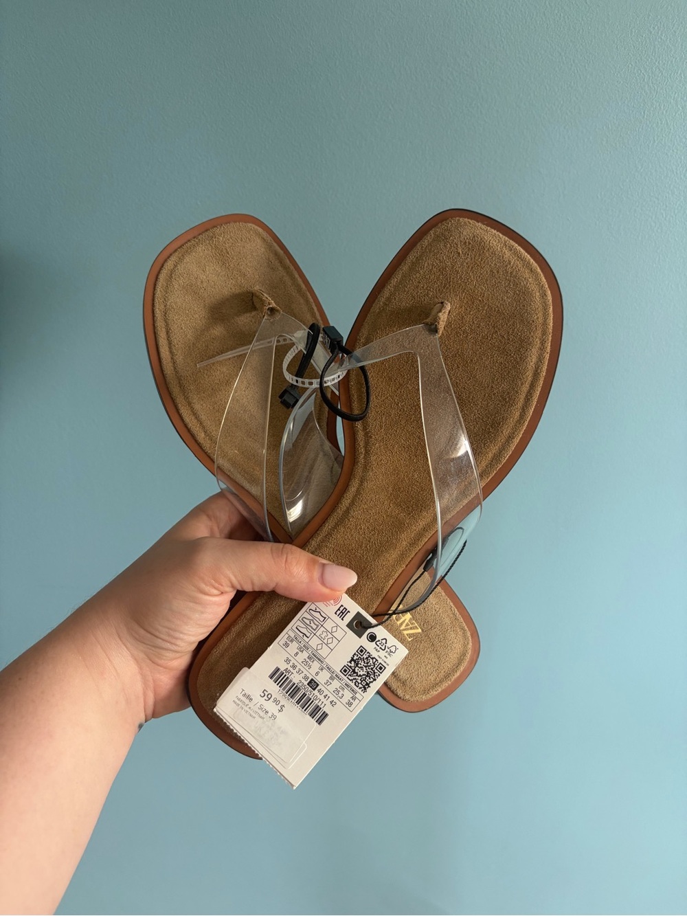 Zara Clear Strap Tan Footbed Women’s Sandals [Size 39/Women’s 8] - Picture 2 of 4